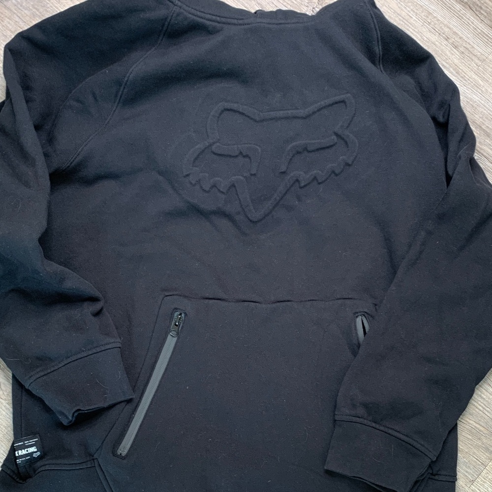 Men’s hooded Fox Pullover Sweatshirt Black Size XXL with zippered pockets